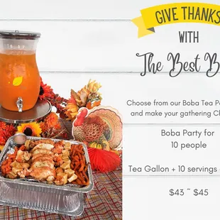 Choose from our Boba Tea Party Menu and make your gathering Chatastic!

Tea Gallon + 10 servings of boba

 www.chafortea.com