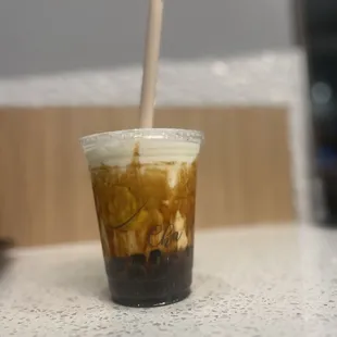 Roasted Brown Sugar Milk Latte (Medium) with caramel boba
