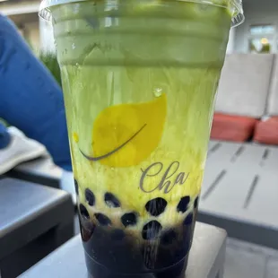 Matcha Latte (Large) with roasted brown sugar boba