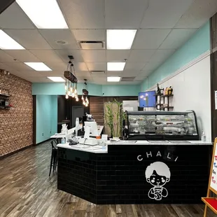 the interior of a cafe