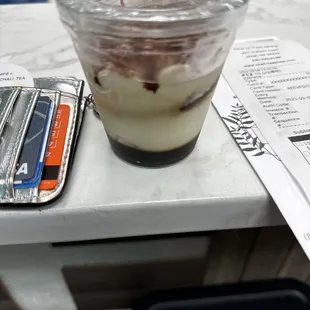 Tiramisu is served in an actual reusable Glass