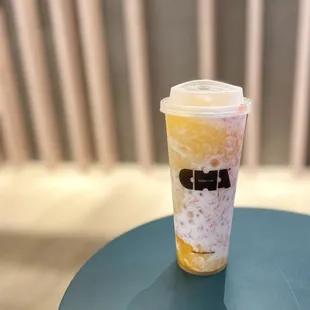 Mango Mango - fresh mango, grapefruit, agar boba, coconut milk, jasmine tea