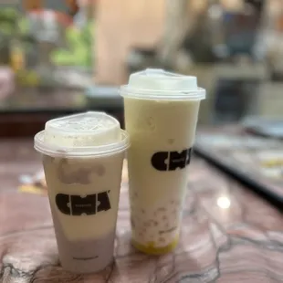 Refreshing peach chappucino with taro paste; coco avocado