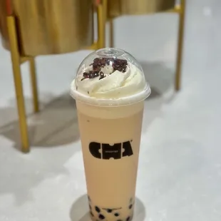 Sri Lanka Ceylon Cha Latte Ceylon black tea, milk, whipped cream, honey roasted pecan.  Delicious!