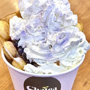 Taro Ice cream  Boba and Mango Popping Boba Whip Cream