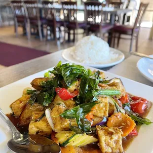 Basil eggplant with tofu - one of our favorite dishes there (10/22)