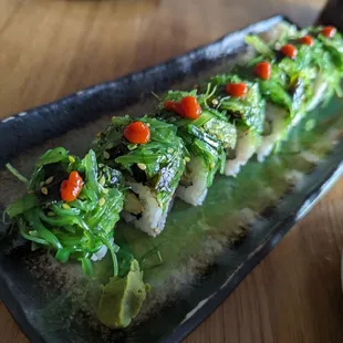 Close up of green roll.