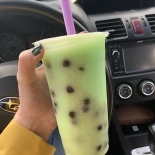 Honeydew Bubble Tea with Boba