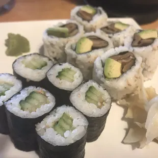 Cucumber and Avocado  Shiitake rolls