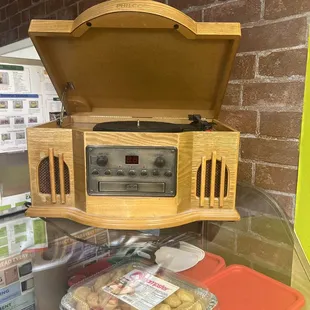  record player on a shelf