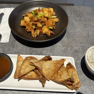 Sweet n sour chicken with fried chicken wontons