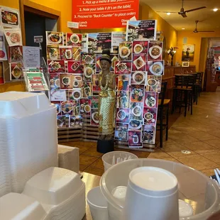 a table full of plates and cups