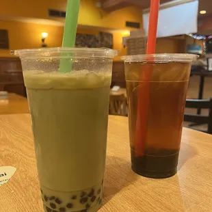 INSTAGRAM Matcha Latte Boba Bubble Tea (Large 22 oz) (3PD) and CRYPTO Sweet ICED Black TEA Boba Bubble Tea (Large 22 oz) (3PD)