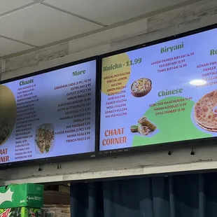 a menu on a large screen