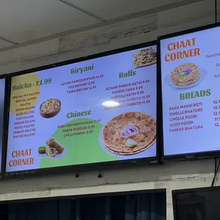 menus on a large screen