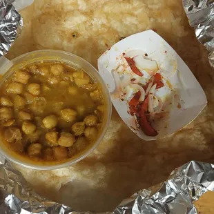 Chole Bhatura w/ Carrot Achaar and White Onions.