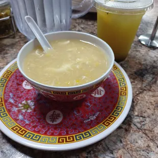 Chicken Corn Soup and Mint Lemonade