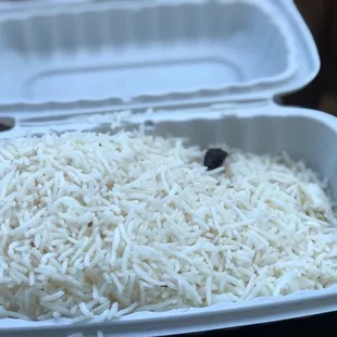 rice in a styrofoam container