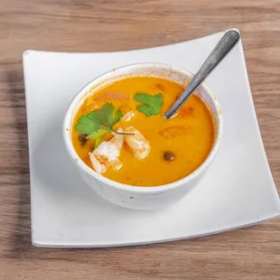 Tom Kha Soup!
Tom Kha Soup is a creamy and flavorful Thai soup made with coconut milk, lemongrass, ginger, and lime leaves.