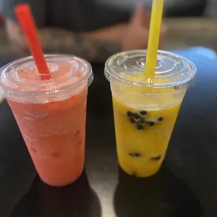 bubble drinks: Watermelon with strawberry poppers &amp; mango with tapioca
