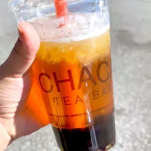 Passionfruit tea with boba
