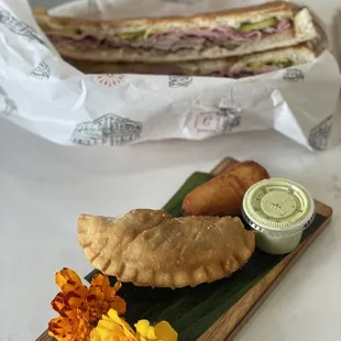 Beef empanada, croquette, Cuban sandwich