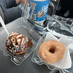 Chocolate Donut with sprinkles with ice cream and Sugar Donuts