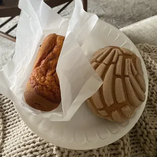 Chopped brisket kolache and chocolate concha