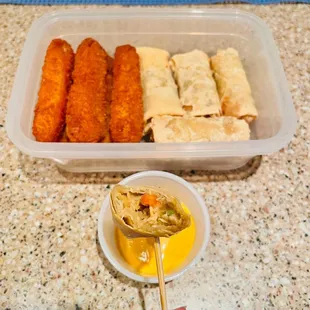 Veggie Eggrolls and Fried Fish Sticks