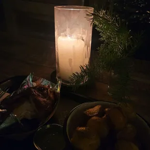 Chicken &amp; potatoes by candlelight and fireside