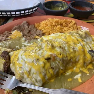 Fajita burrito smothered in green chili!