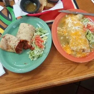 Smothered burrito and carne adovada burrito