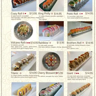 sushi and sashimi, menu