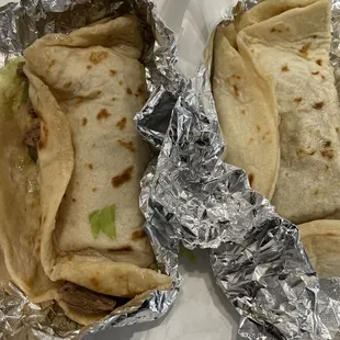 Carne asada taco and bean and egg taco