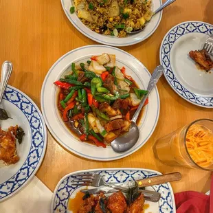 a variety of dishes on a table