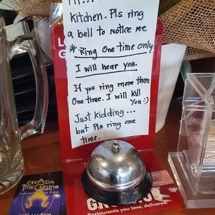 a sign on a table