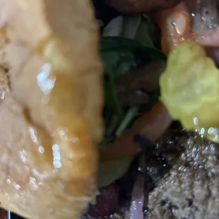 Hot link on top of a Perfect BEEF Patty sandwich