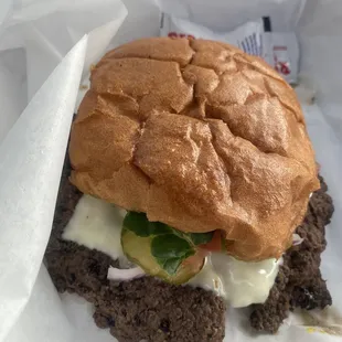 Smash burger with pepper jack cheese