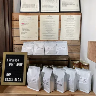 The menu, try one of the specialty coffees!