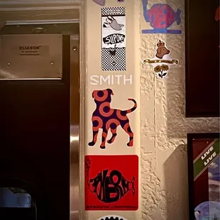a door with stickers on it