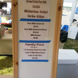 a menu for the bbq