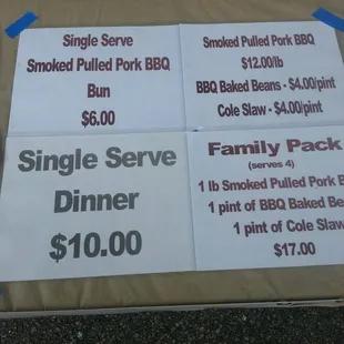 the prices of the menu