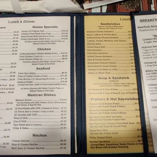 a menu for a restaurant