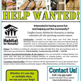 Help Wanted for Chaffee County Habitat&apos;s 2019  Build Season_Sign Up Today!!