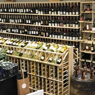 a display of wine bottles