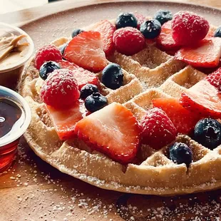 Trying their waffles