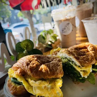 Pesto breakfast croissant sandwich