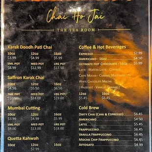 Drinks menu