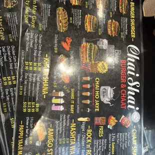 the menu for the restaurant