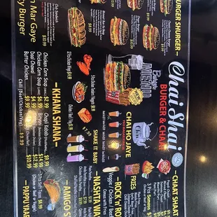 the menu for the restaurant